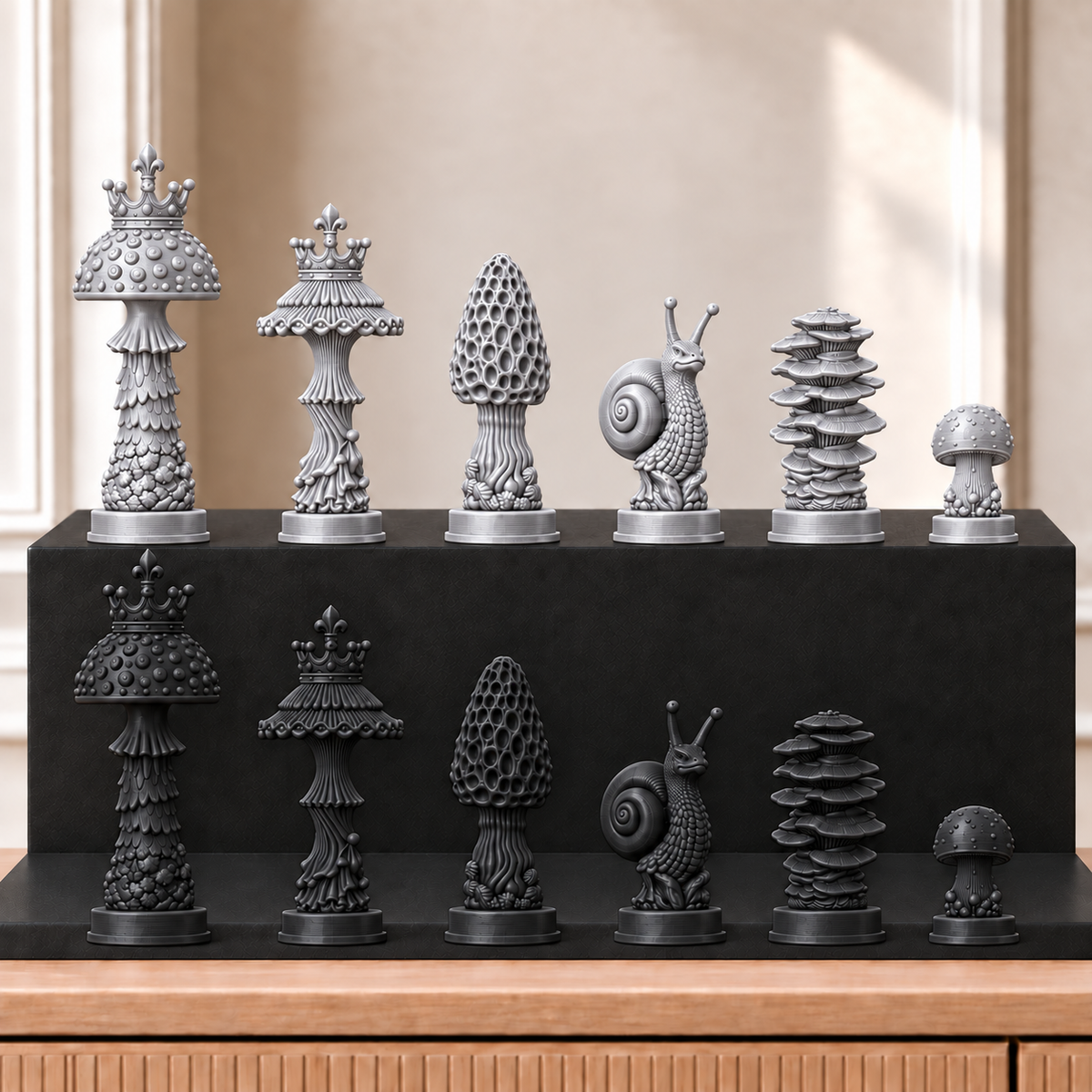 Pilze – thematisches Schachfigurenset mit 32 Figuren – Ansicht 8