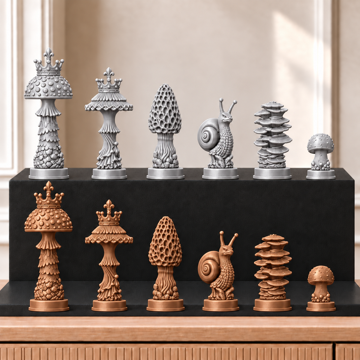 Pilze – thematisches Schachfigurenset mit 32 Figuren – Ansicht 10