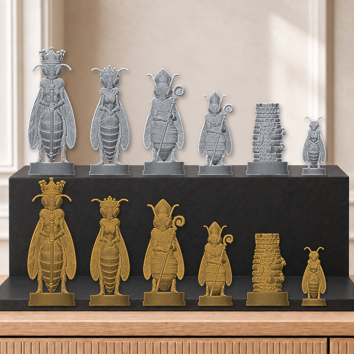 Bienen – thematisches Schachfigurenset mit 32 Figuren – Ansicht 2