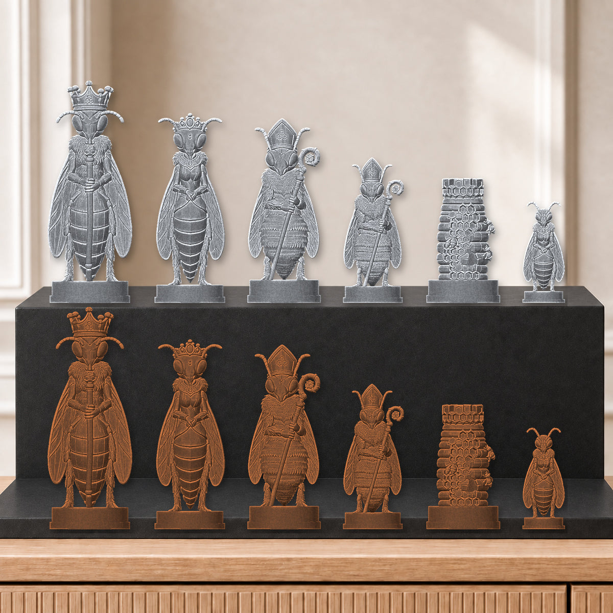 Bienen – thematisches Schachfigurenset mit 32 Figuren – Ansicht 3