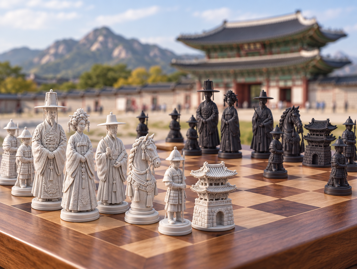 Korea – thematisches Schachfigurenset mit 32 Figuren – Ansicht 1