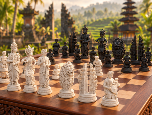 Bali – thematisches Schachfigurenset mit 32 Figuren – Ansicht 1