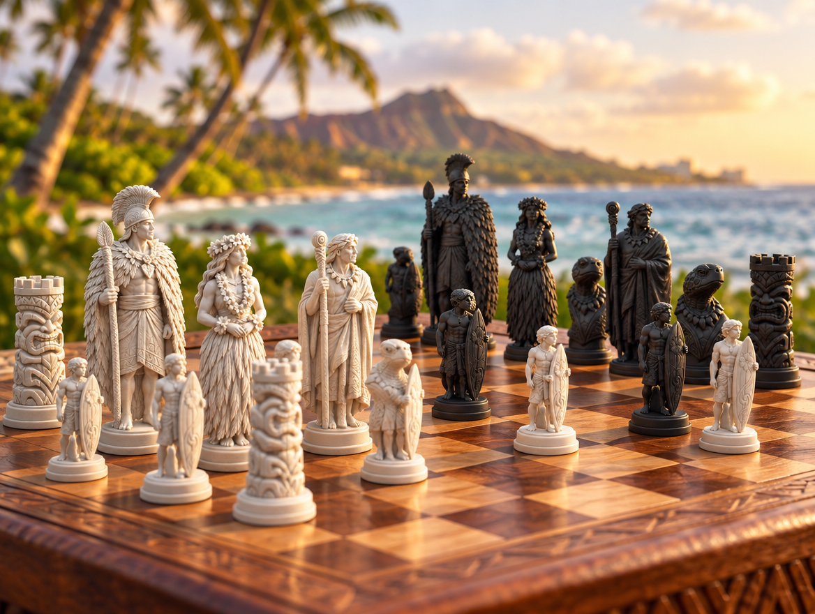 Hawaii – thematisches Schachfigurenset mit 32 Figuren – Ansicht 1