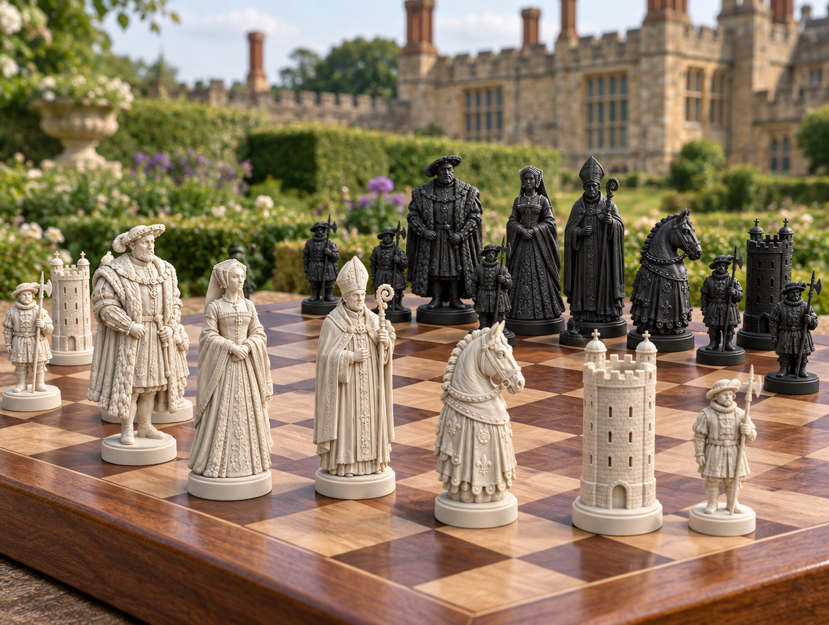 Tudor – thematisches Schachfigurenset mit 32 Figuren – Ansicht 1