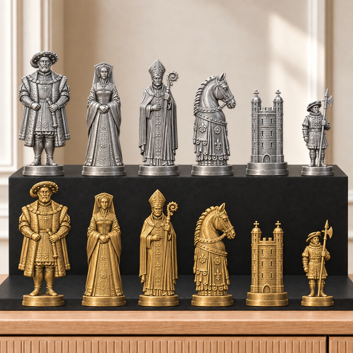 Tudor – thematisches Schachfigurenset mit 32 Figuren – Ansicht 2