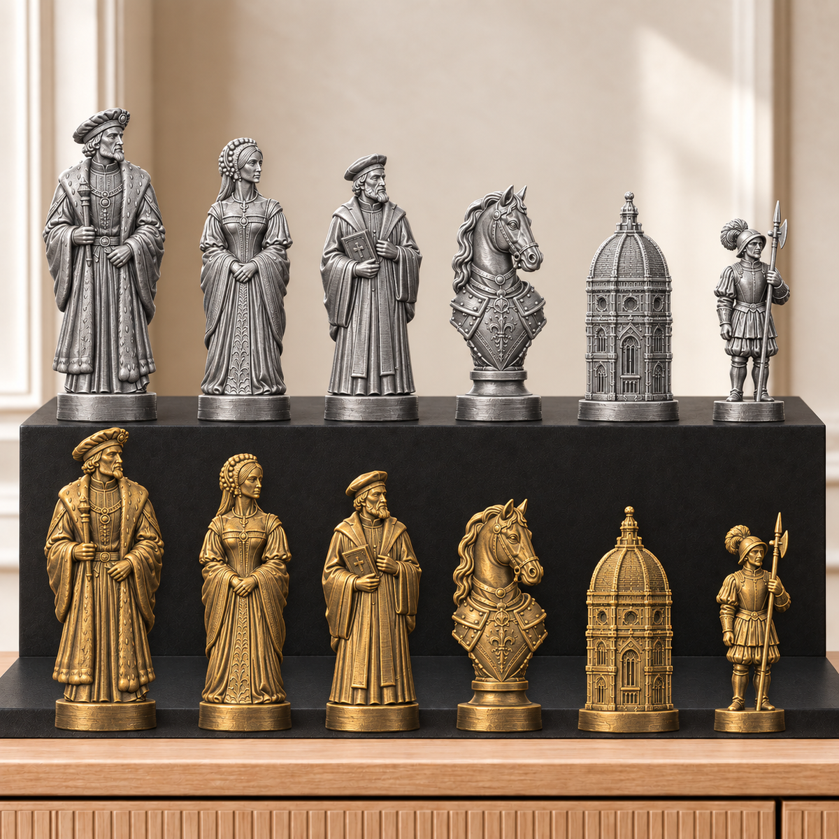 Renaissance – thematisches Schachfigurenset mit 32 Figuren – Ansicht 2