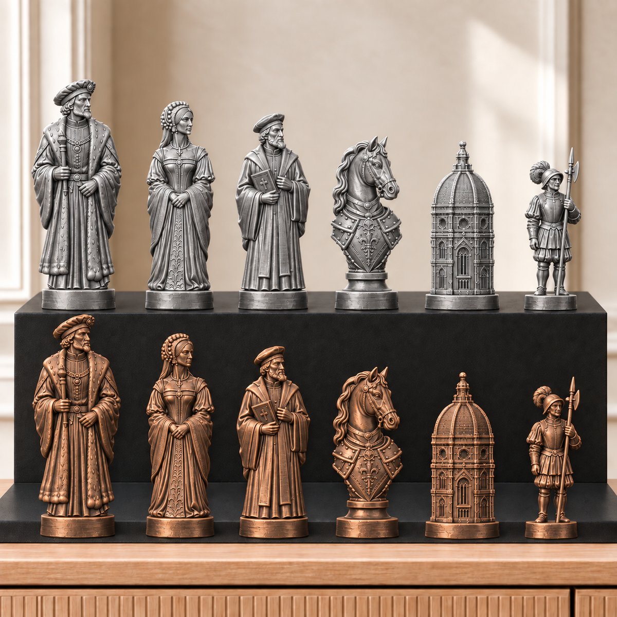 Renaissance – thematisches Schachfigurenset mit 32 Figuren – Ansicht 3
