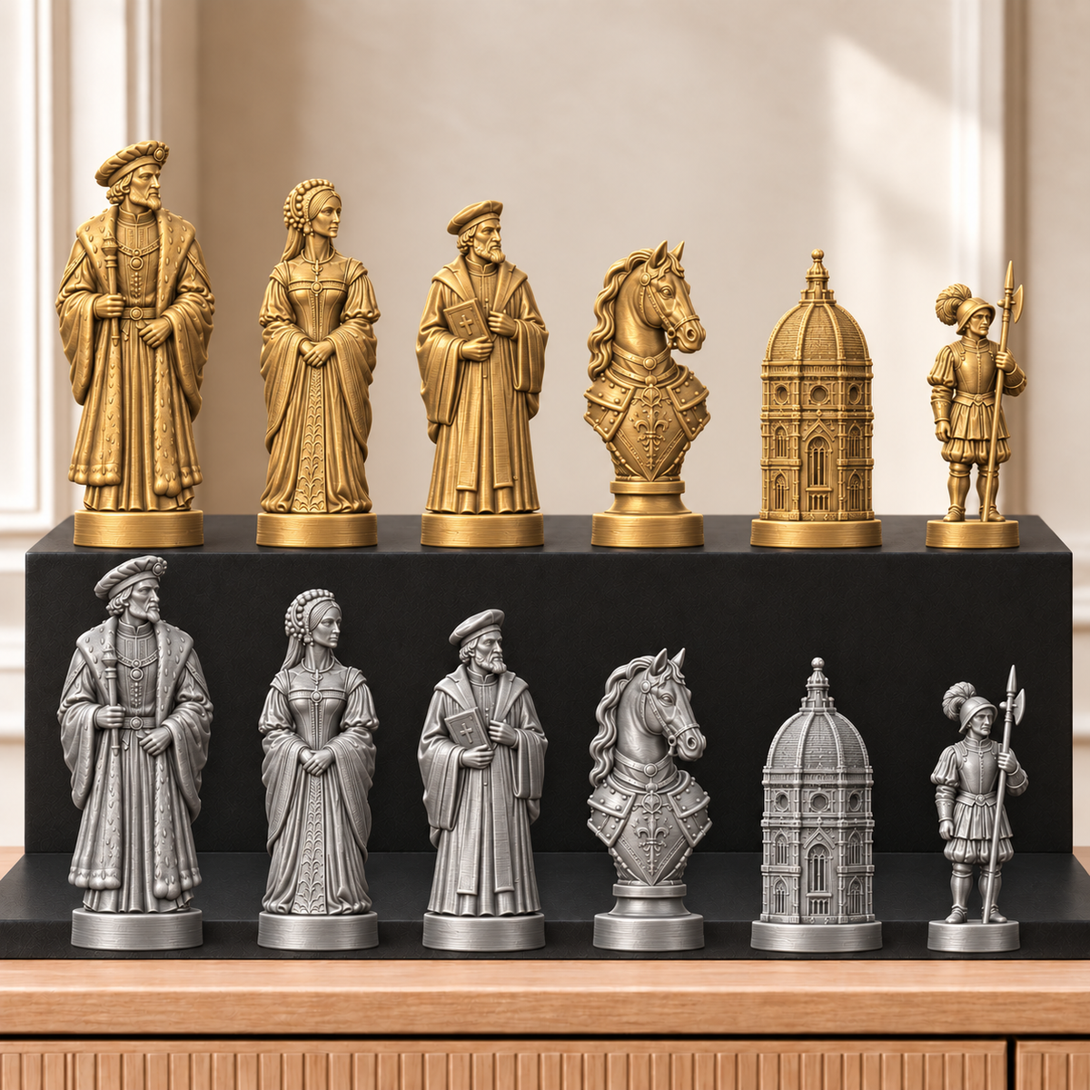 Renaissance – thematisches Schachfigurenset mit 32 Figuren – Ansicht 4