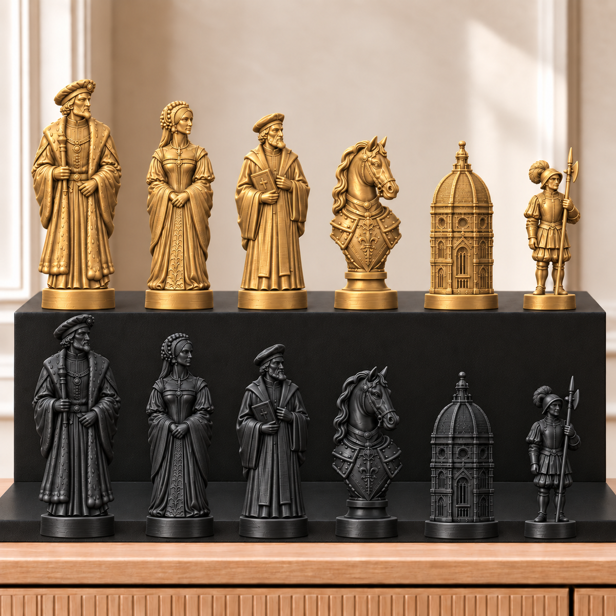 Renaissance – thematisches Schachfigurenset mit 32 Figuren – Ansicht 5