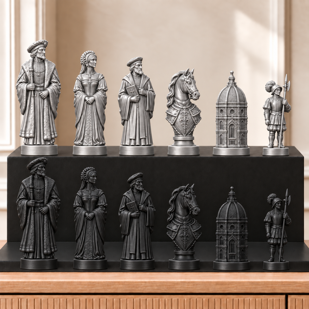 Renaissance – thematisches Schachfigurenset mit 32 Figuren – Ansicht 8