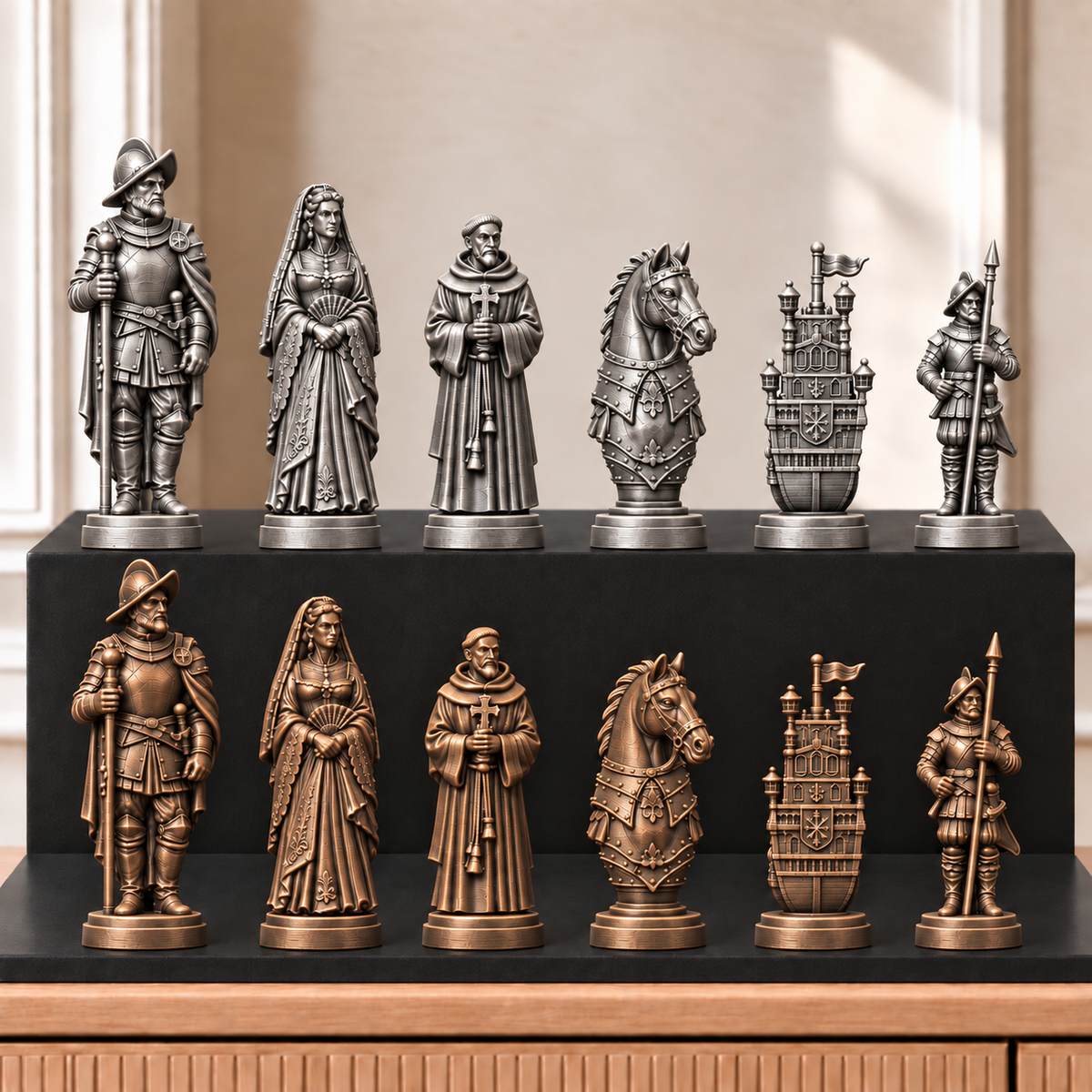 Konquistadoren – thematisches Schachfigurenset mit 32 Figuren – Ansicht 3