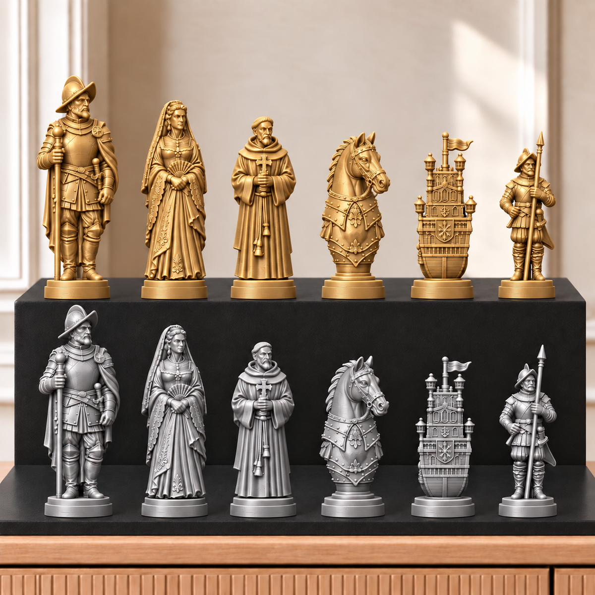 Konquistadoren – thematisches Schachfigurenset mit 32 Figuren – Ansicht 4