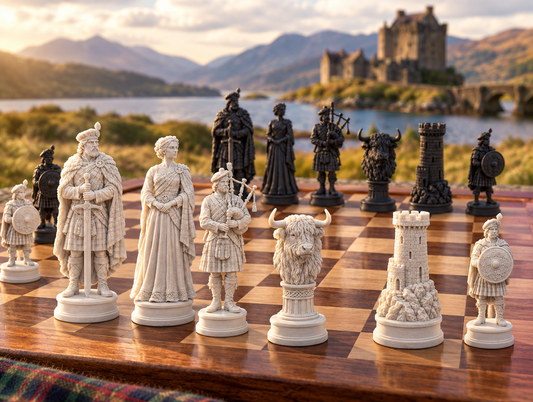 Highlander – thematisches Schachfigurenset mit 32 Figuren – Ansicht 1
