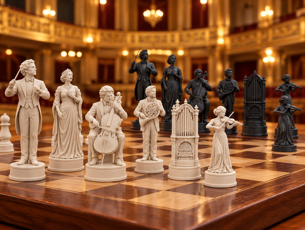 Orchester – thematisches Schachfigurenset mit 32 Figuren – Ansicht 1