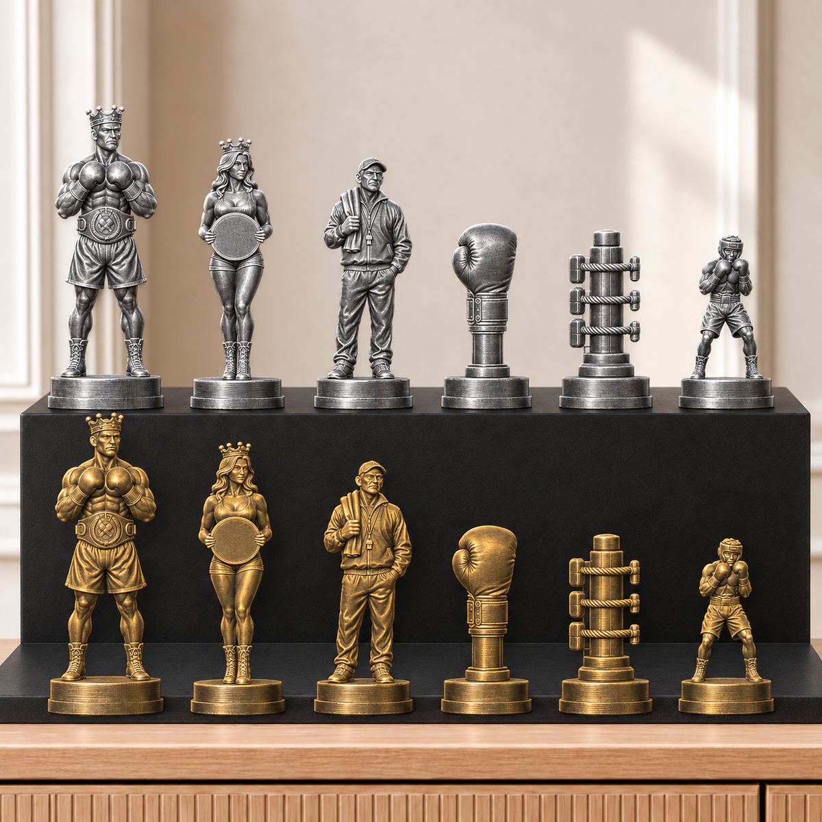 Boxen – thematisches Schachfigurenset mit 32 Figuren – Ansicht 2