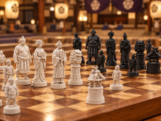 Sumo – thematisches Schachfigurenset mit 32 Figuren – Ansicht 1