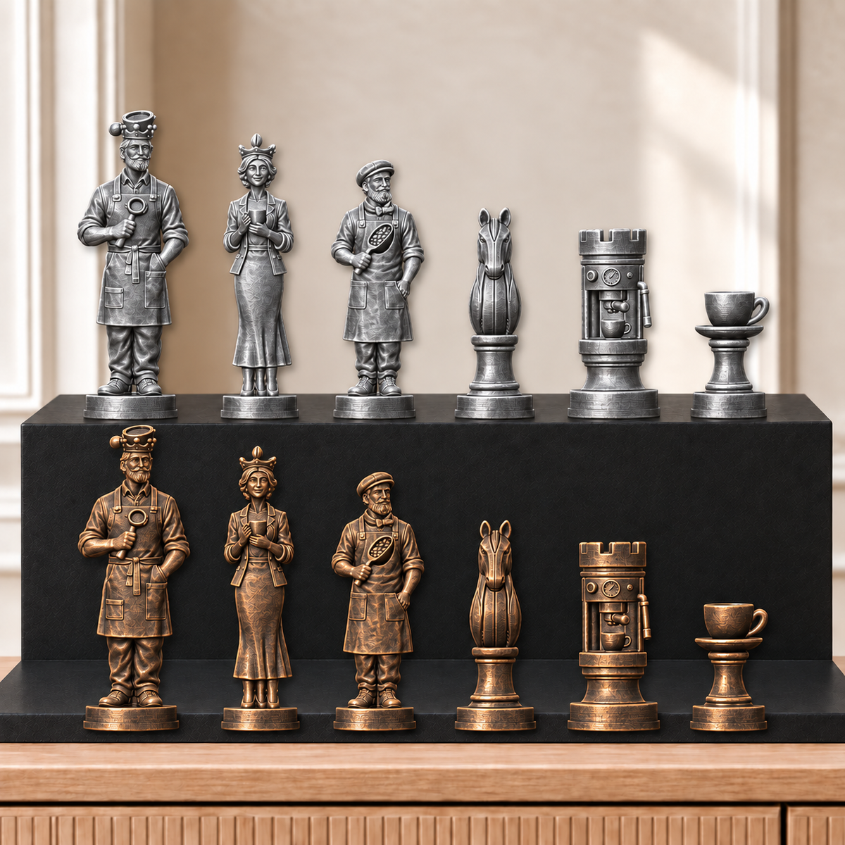 Kaffee – thematisches Schachfigurenset mit 32 Figuren – Ansicht 3