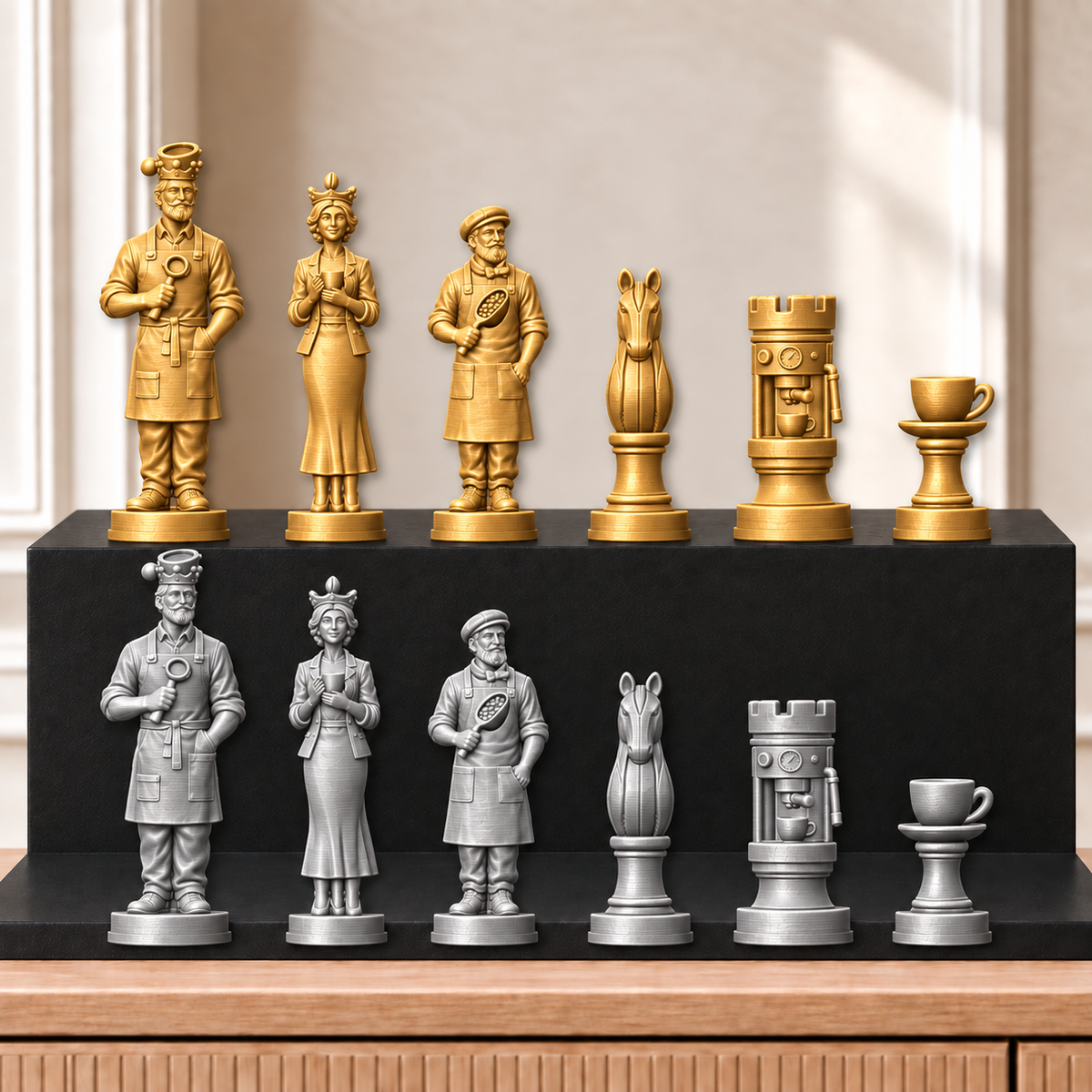 Kaffee – thematisches Schachfigurenset mit 32 Figuren – Ansicht 4
