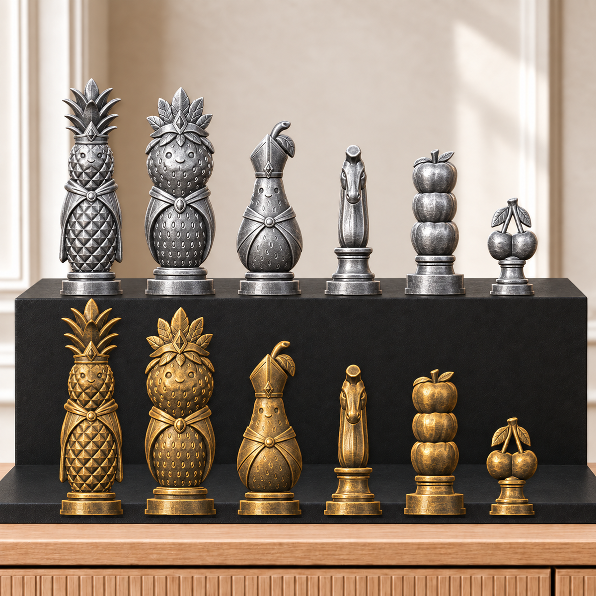Obst – thematisches Schachfigurenset mit 32 Figuren – Ansicht 2