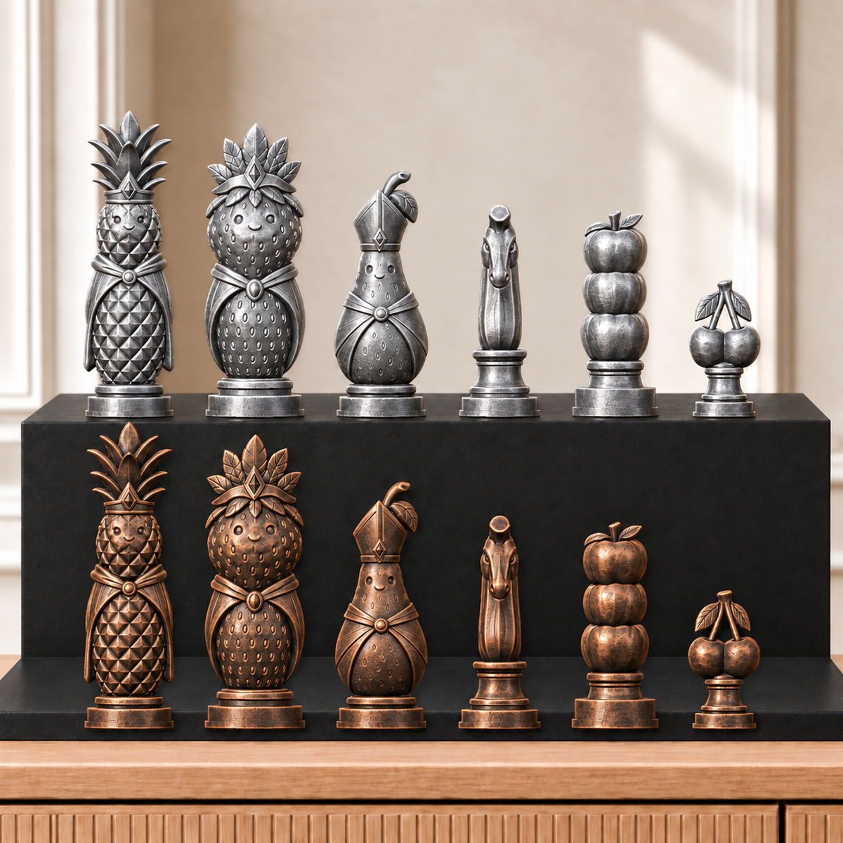 Obst – thematisches Schachfigurenset mit 32 Figuren – Ansicht 3