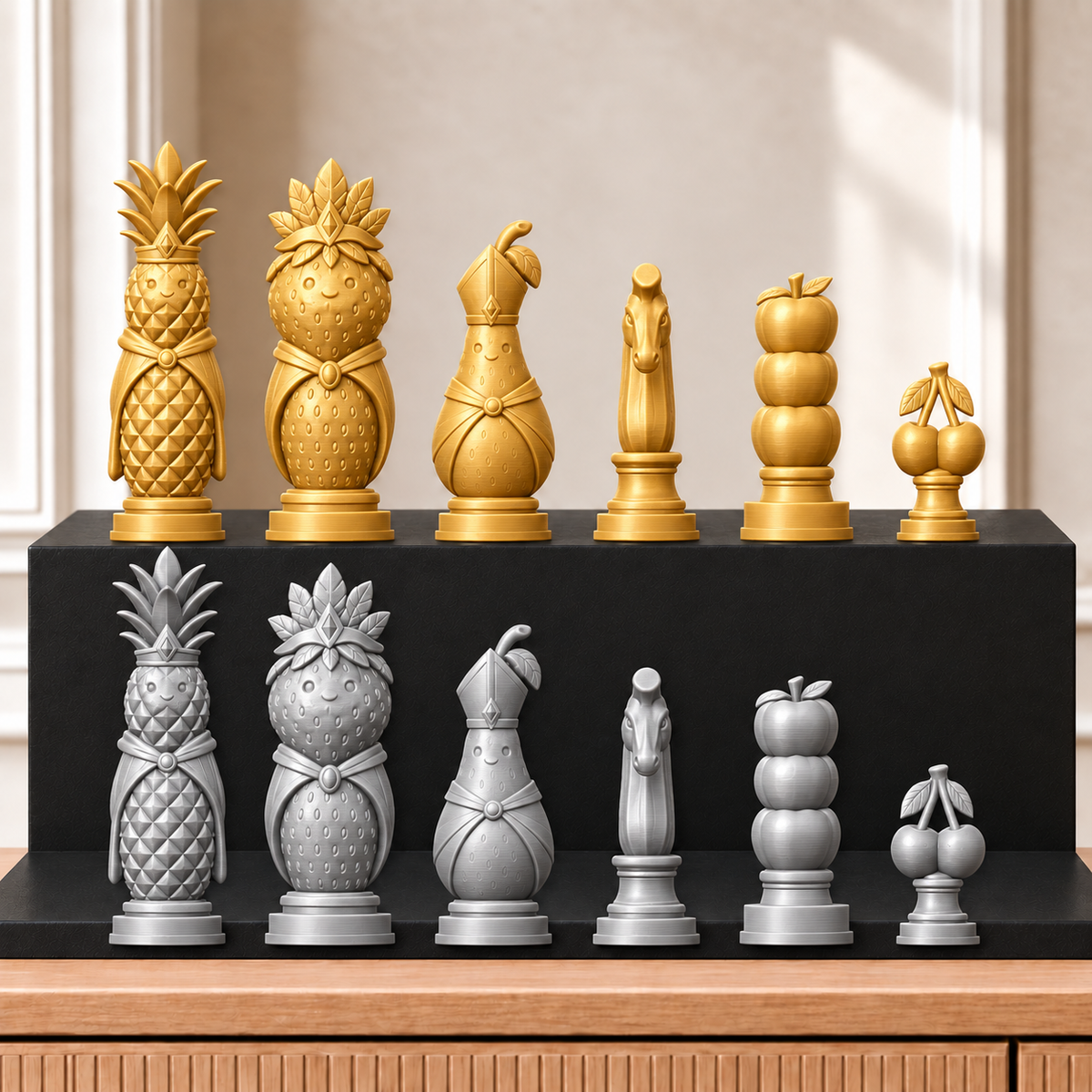 Obst – thematisches Schachfigurenset mit 32 Figuren – Ansicht 4