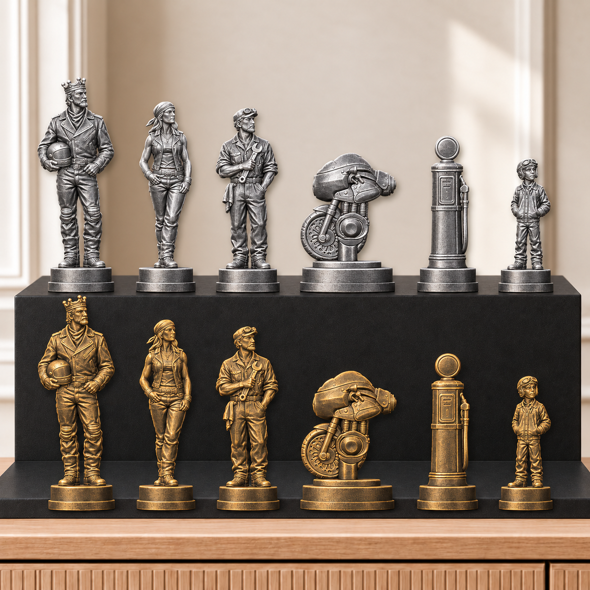 Motorräder – thematisches Schachfigurenset mit 32 Figuren – Ansicht 2