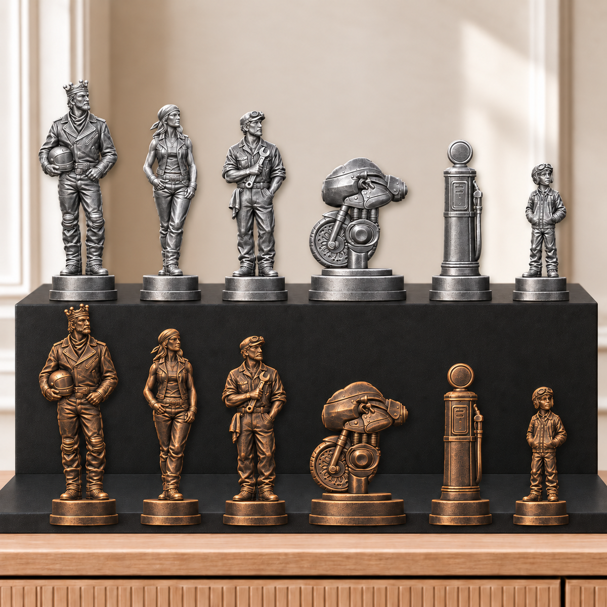 Motorräder – thematisches Schachfigurenset mit 32 Figuren – Ansicht 3