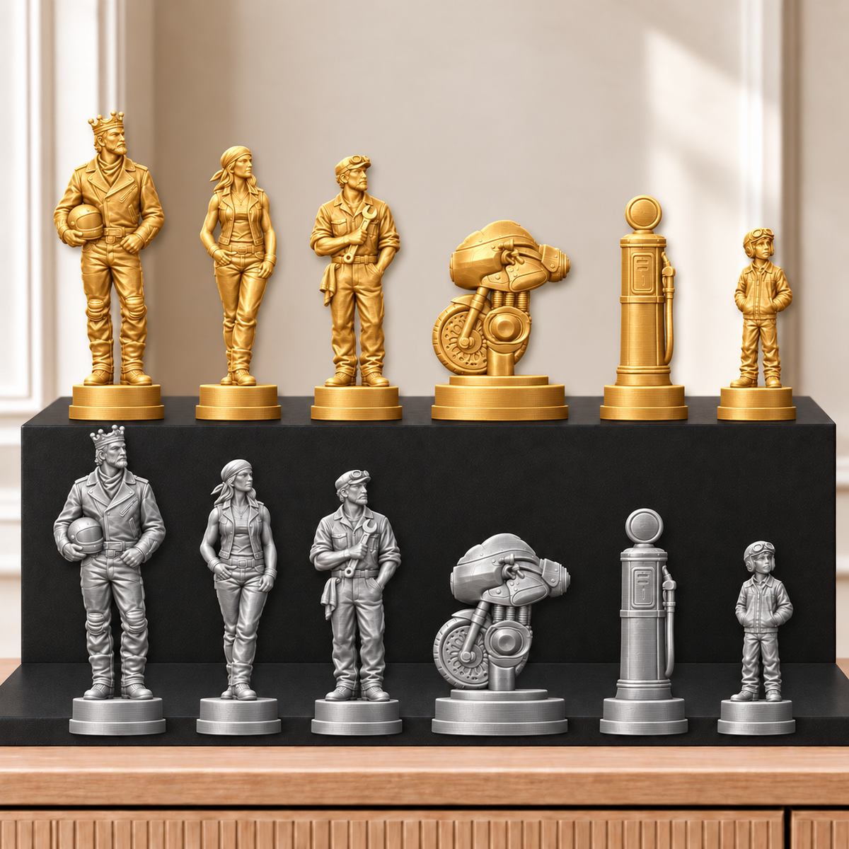 Motorräder – thematisches Schachfigurenset mit 32 Figuren – Ansicht 4