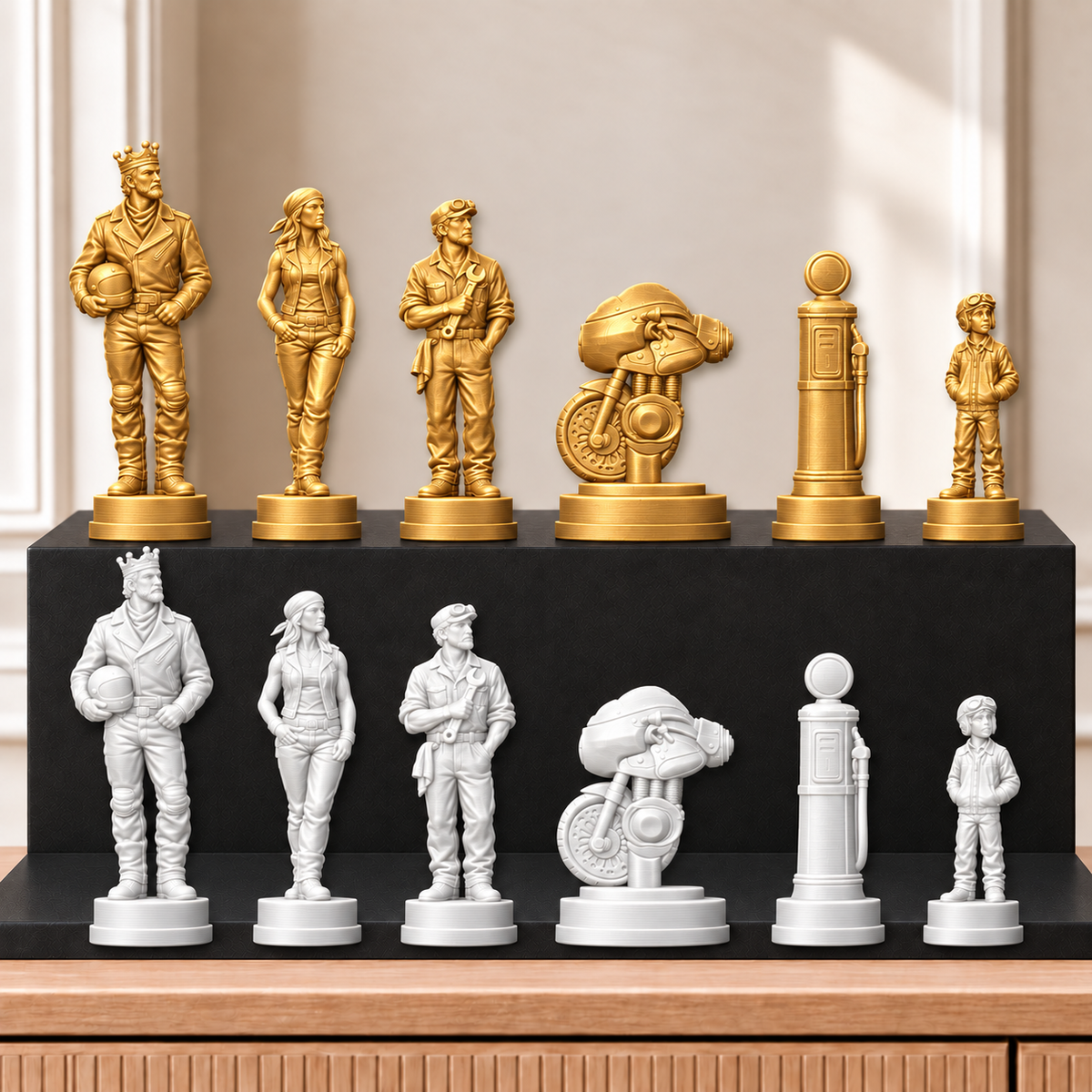 Motorräder – thematisches Schachfigurenset mit 32 Figuren – Ansicht 6