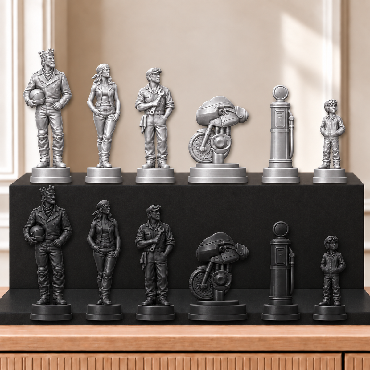 Motorräder – thematisches Schachfigurenset mit 32 Figuren – Ansicht 8