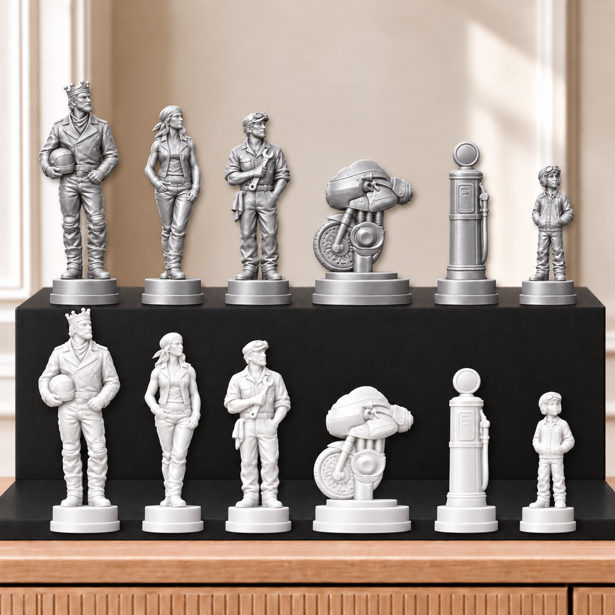 Motorräder – thematisches Schachfigurenset mit 32 Figuren – Ansicht 9