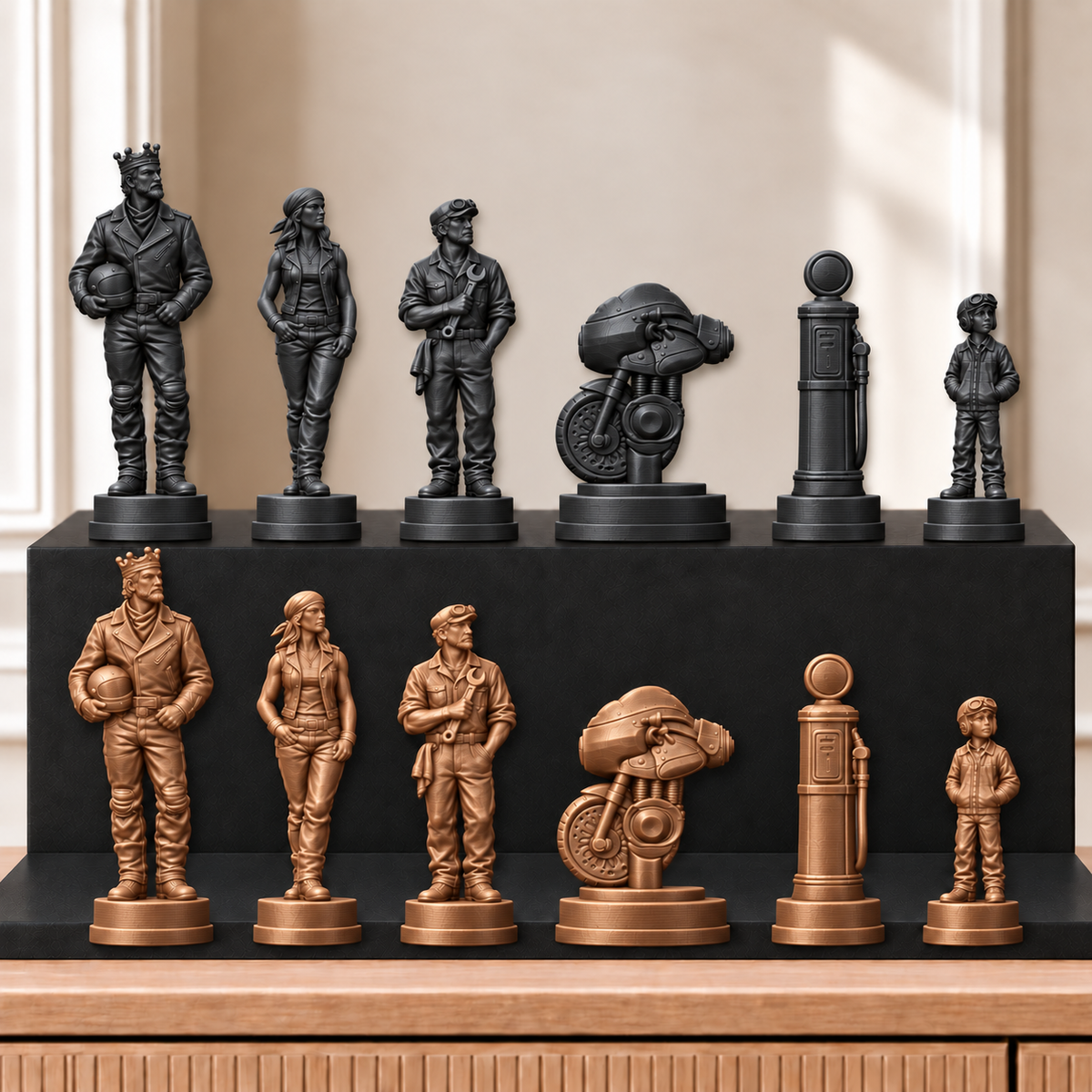 Motorräder – thematisches Schachfigurenset mit 32 Figuren – Ansicht 12