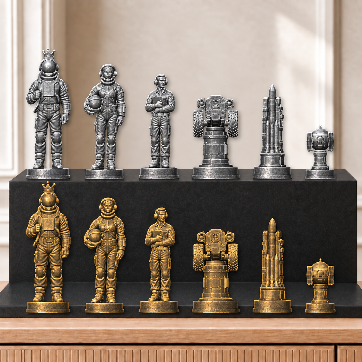 Raketen – thematisches Schachfigurenset mit 32 Figuren – Ansicht 2
