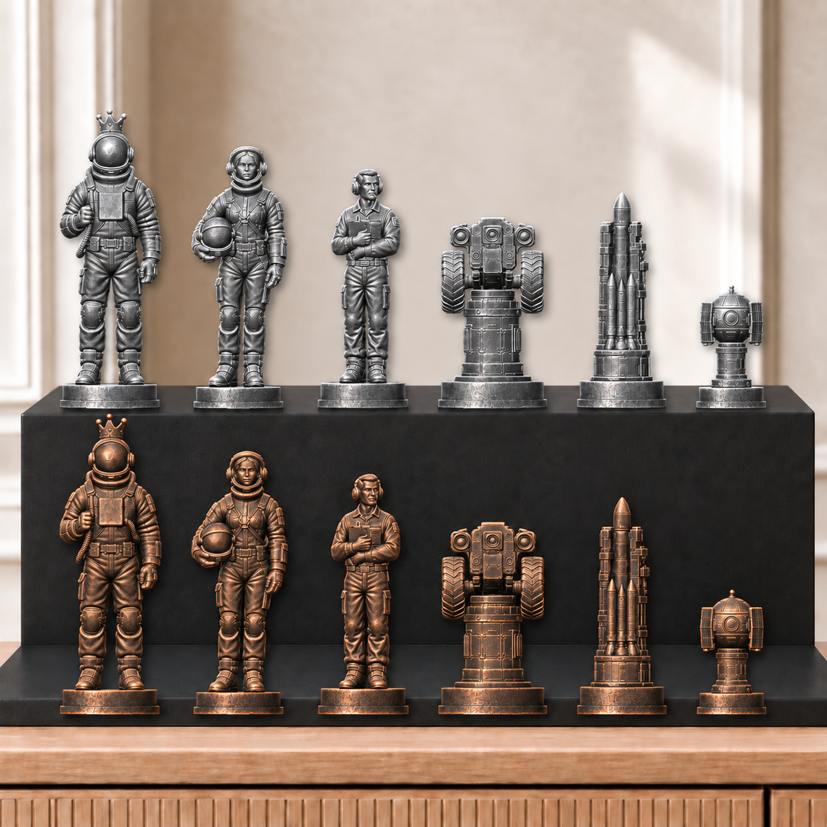 Raketen – thematisches Schachfigurenset mit 32 Figuren – Ansicht 3
