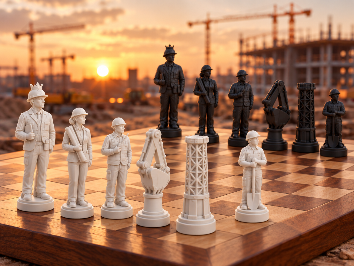 Bagger – thematisches Schachfigurenset mit 32 Figuren – Ansicht 1
