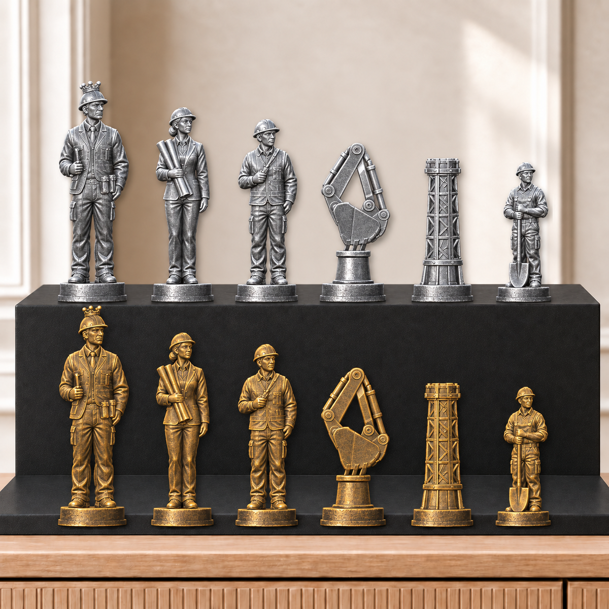 Bagger – thematisches Schachfigurenset mit 32 Figuren – Ansicht 2