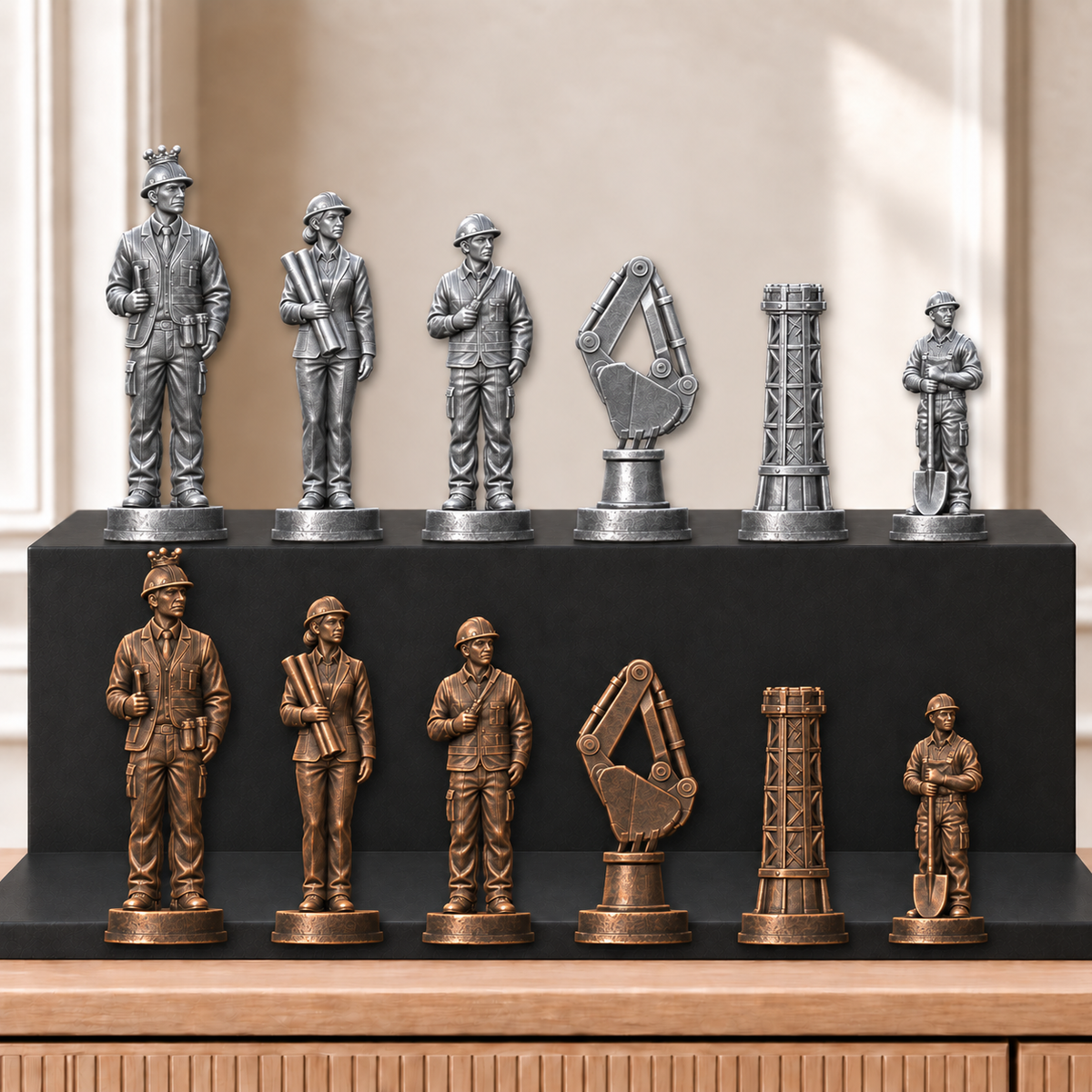 Bagger – thematisches Schachfigurenset mit 32 Figuren – Ansicht 3