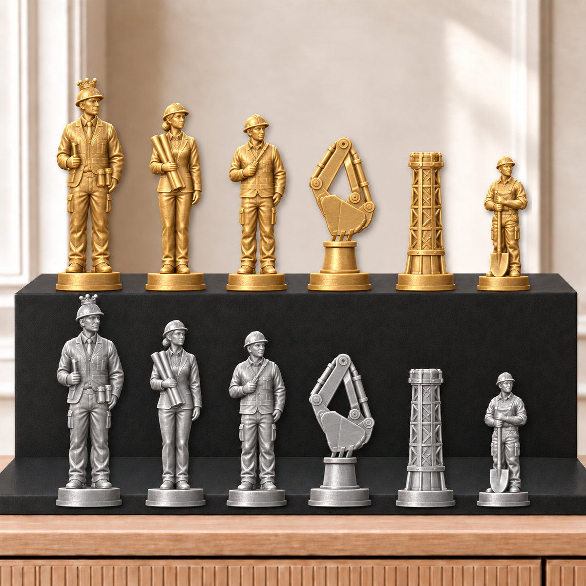 Bagger – thematisches Schachfigurenset mit 32 Figuren – Ansicht 4