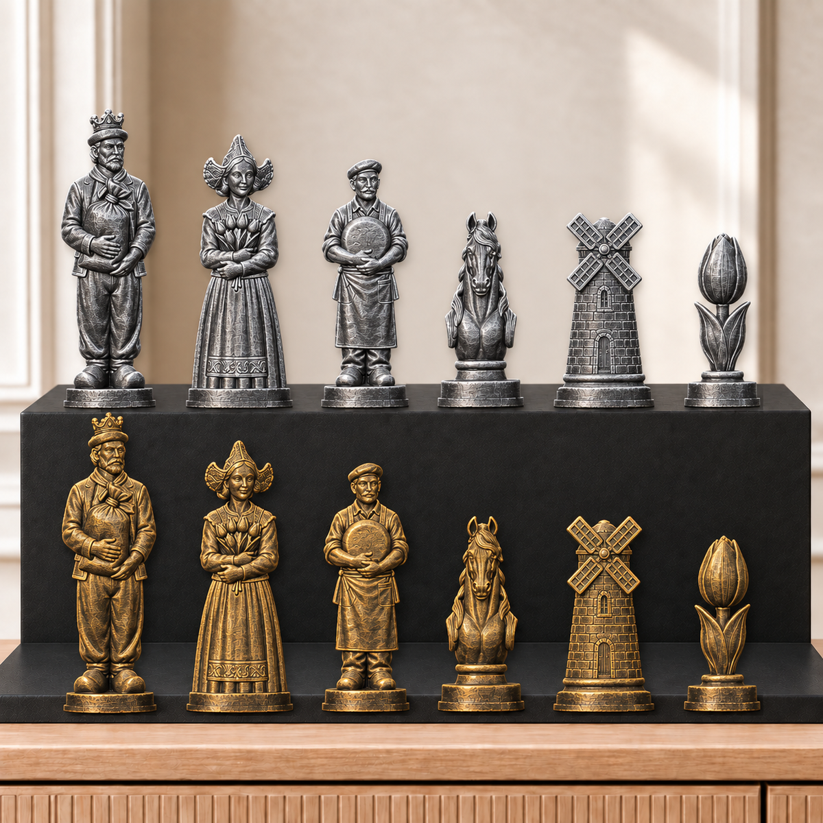 Windmühlen – thematisches Schachfigurenset mit 32 Figuren – Ansicht 2