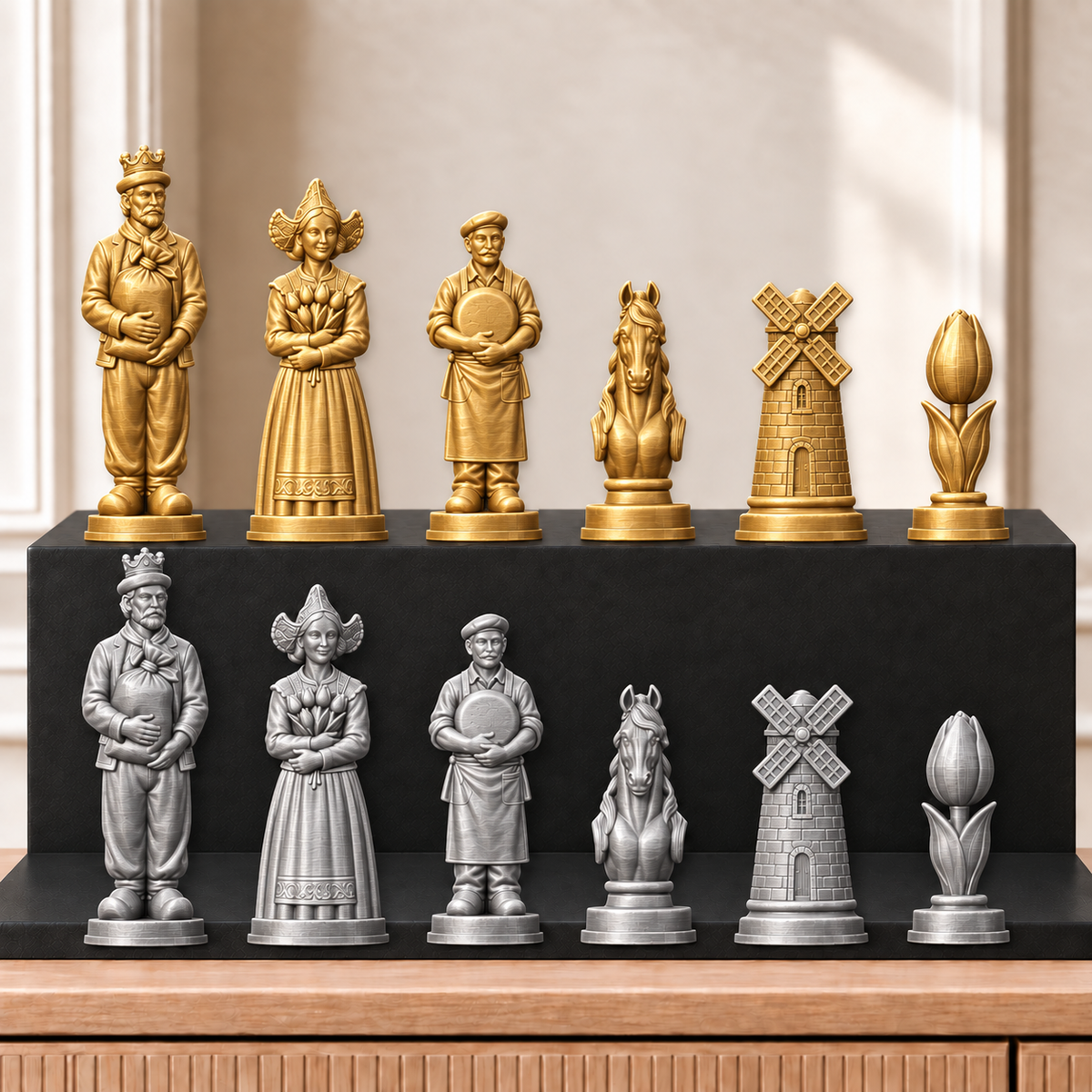 Windmühlen – thematisches Schachfigurenset mit 32 Figuren – Ansicht 4