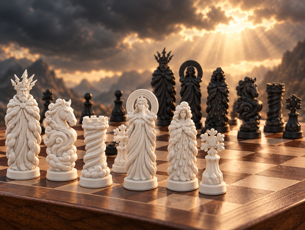 Wetter – thematisches Schachfigurenset mit 32 Figuren – Ansicht 1