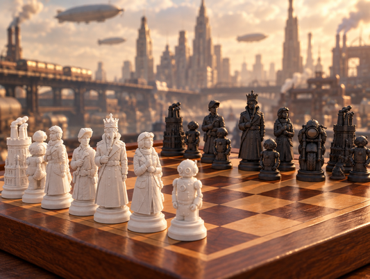 Dieselpunk – thematisches Schachfigurenset mit 32 Figuren – Ansicht 1