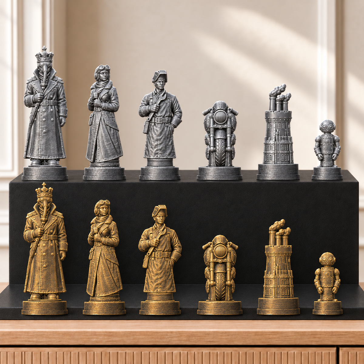 Dieselpunk – thematisches Schachfigurenset mit 32 Figuren – Ansicht 2