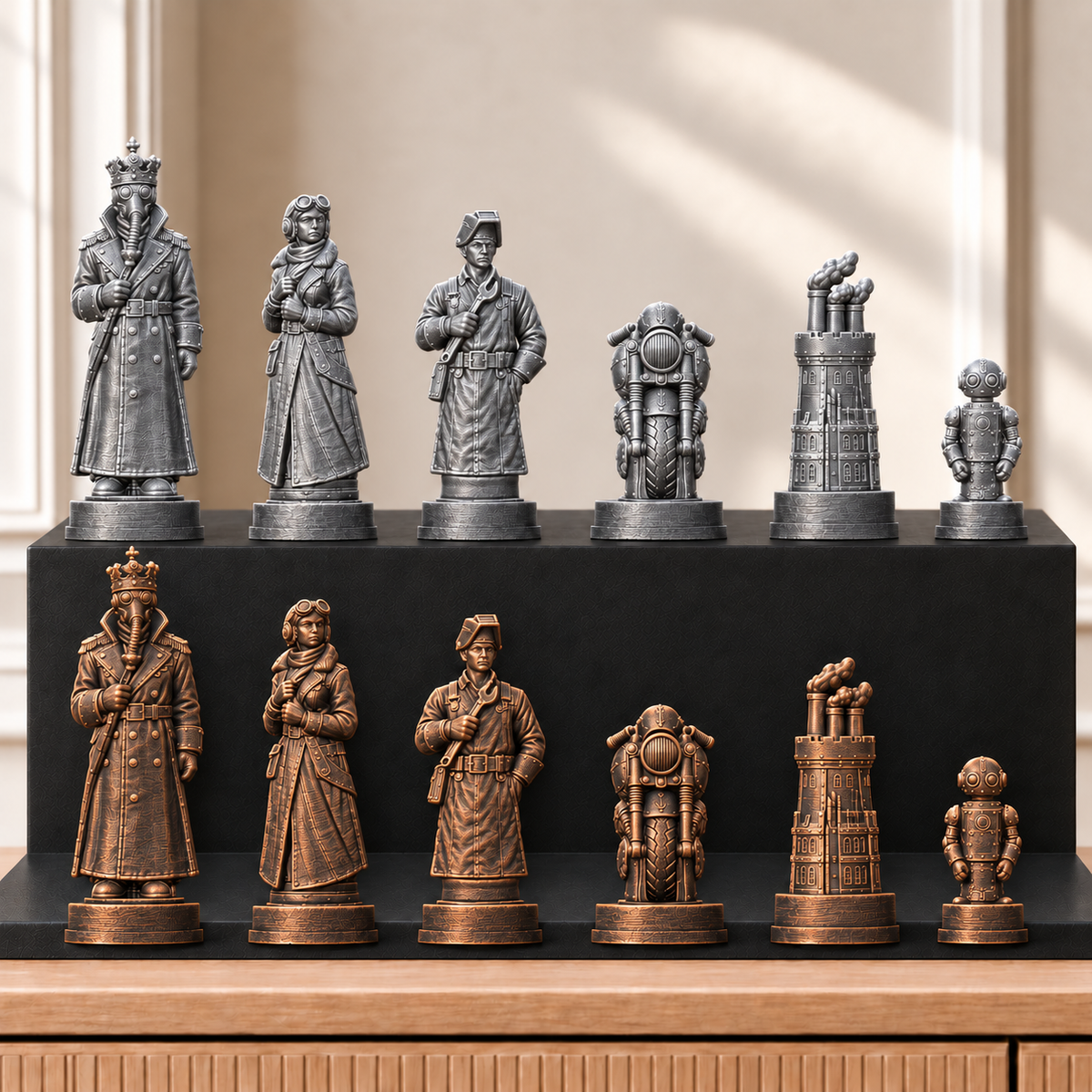 Dieselpunk – thematisches Schachfigurenset mit 32 Figuren – Ansicht 3
