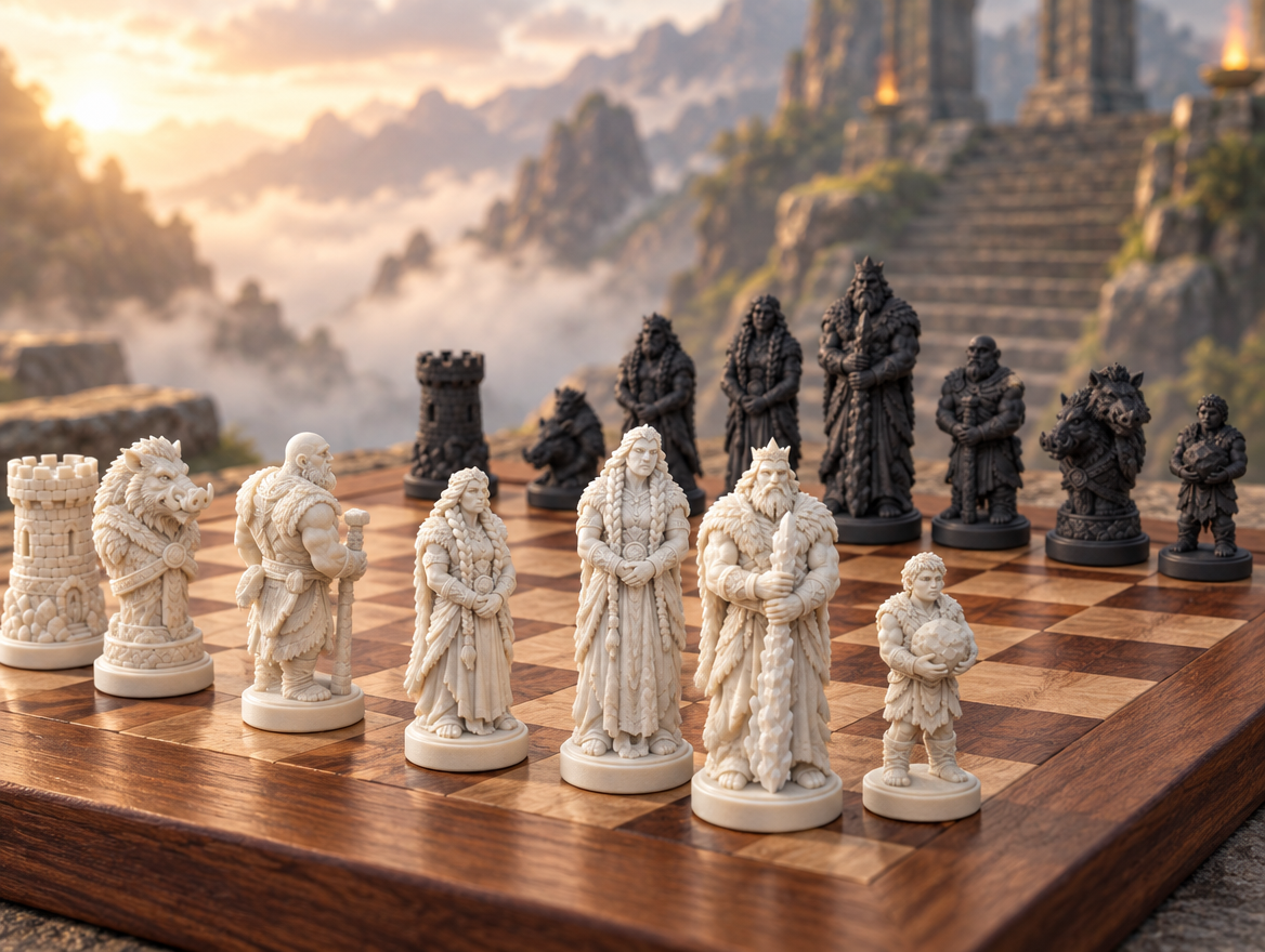 Riesen – thematisches Schachfigurenset mit 32 Figuren – Ansicht 1