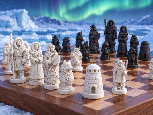 Inuit – thematisches Schachfigurenset mit 32 Figuren – Ansicht 1