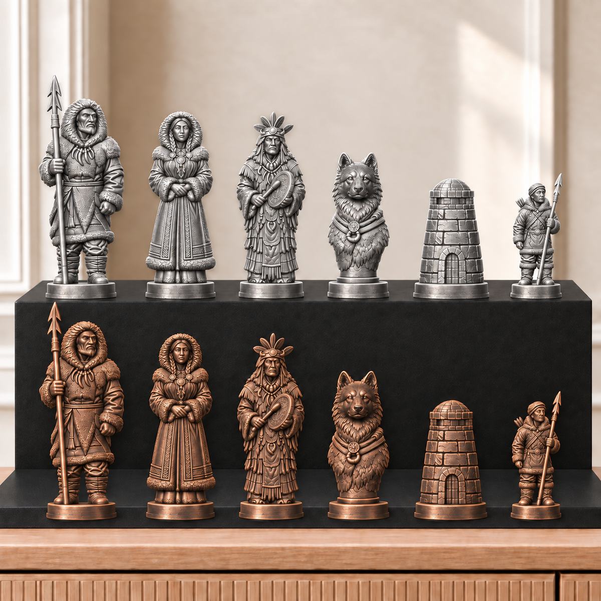 Inuit – thematisches Schachfigurenset mit 32 Figuren – Ansicht 3