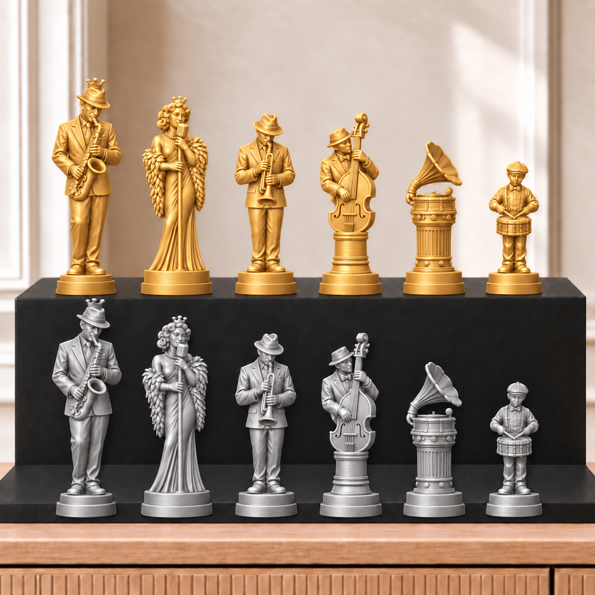 Jazz – thematisches Schachfigurenset mit 32 Figuren – Ansicht 4