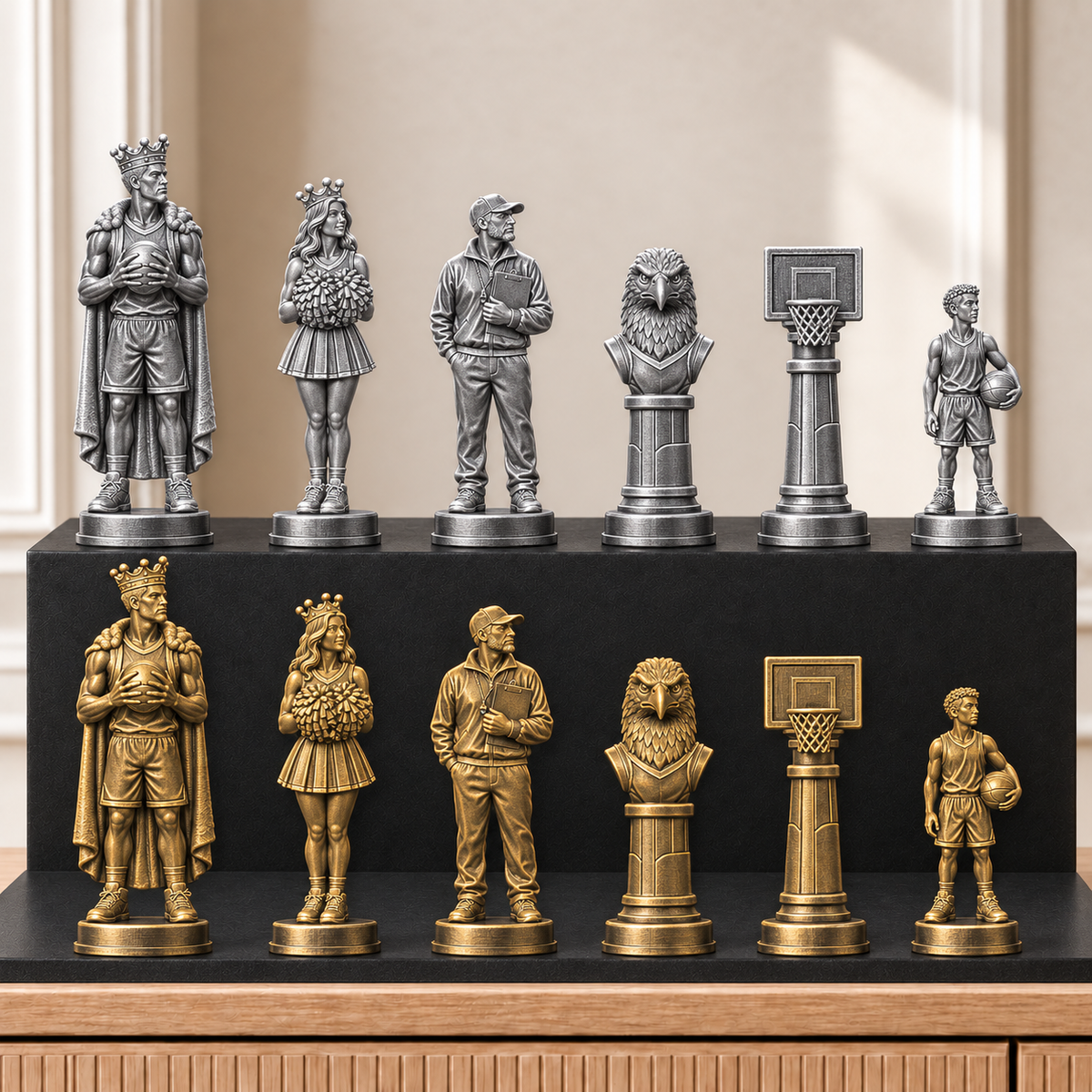 Basketball – thematisches Schachfigurenset mit 32 Figuren – Ansicht 2