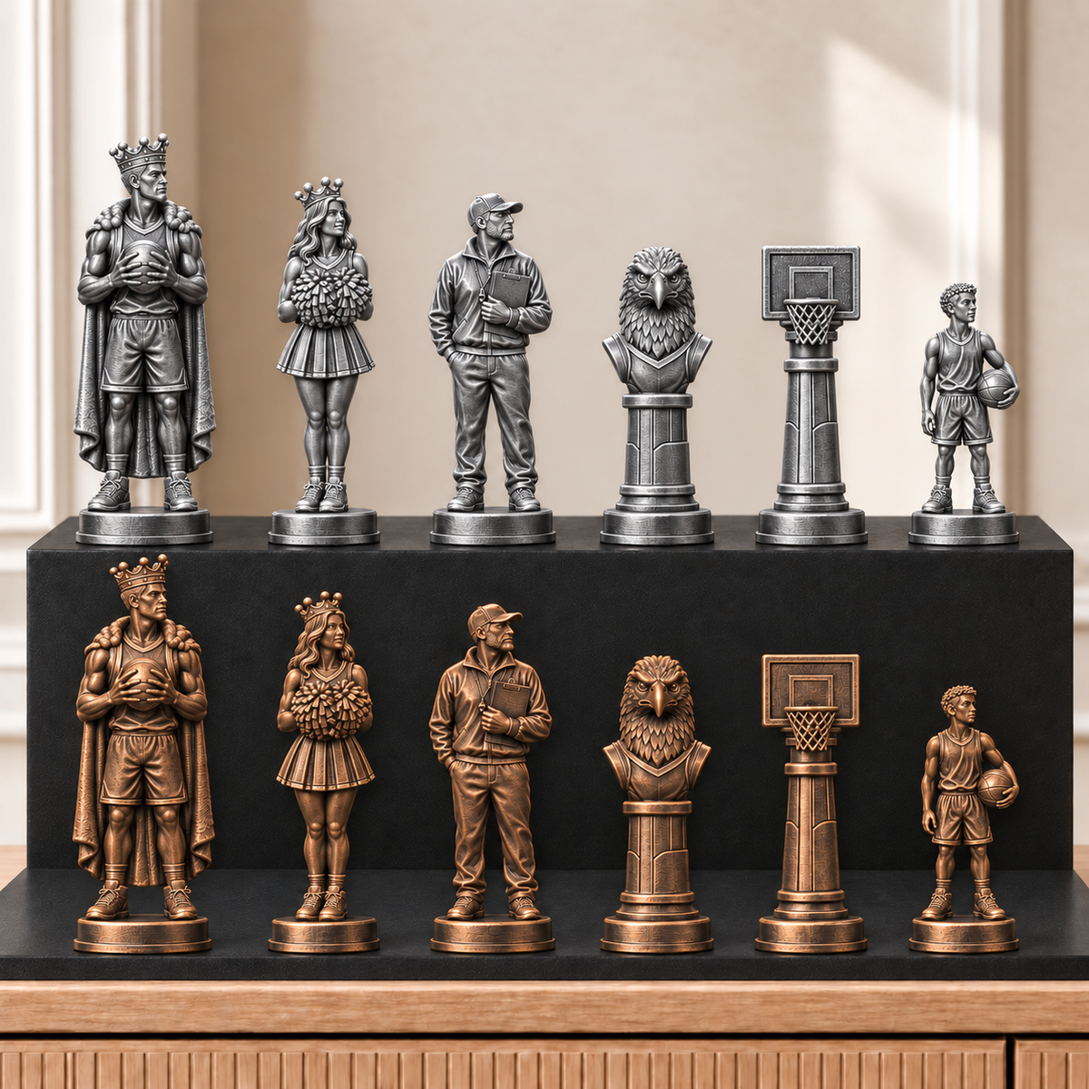 Basketball – thematisches Schachfigurenset mit 32 Figuren – Ansicht 3